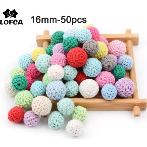 LOFCA 50pcs Wooden Crochet Beads16mm Chewable Beads jewelry Baby Teether Baby Shower Gifts Jewelry Crib Sensory Toy Baby Teether
