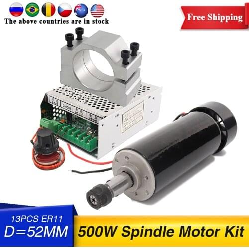 Air cooled dc110v CNC spindle motor kit ER11 / chuck 500W spindle motor + carving power supply
