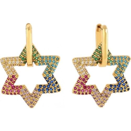 Exquisite women‘s cz gold drop earrings colorful zircon dangle earring for girl star earrings girl‘s jewelry gift dropshipping