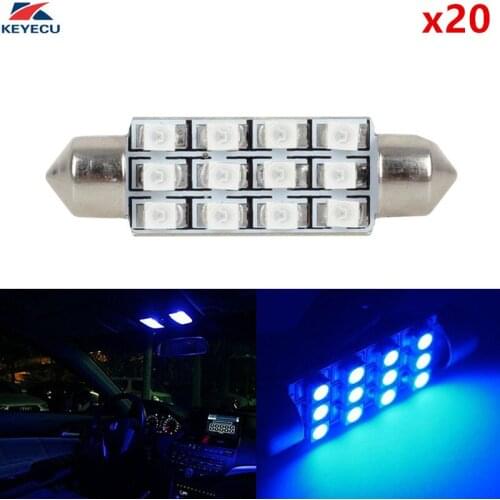 KEYECU 20PCS 12V 41MM Festoon 1210 3528 12-SMD LED Map Dome Interior Light Bulbs (Blue)