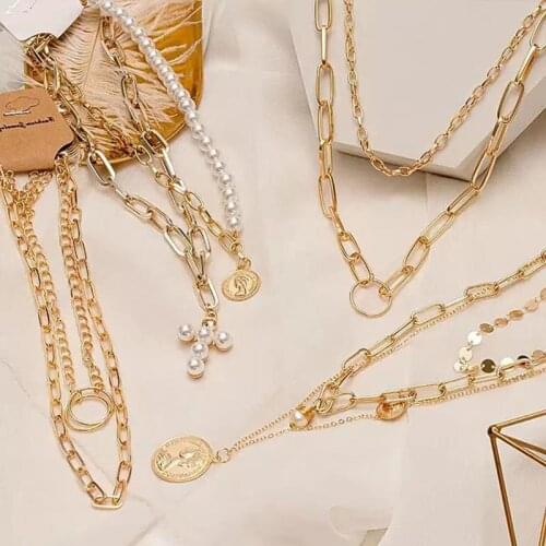 NEW Vintage Golden Chain Choker Necklace for Women Fashion Punk Metal Multilayer Chain Necklace 2021 Trend Female Men Jewelry