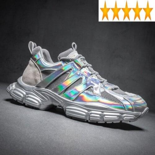 Shoes Men Platform Mesh Patchwork Breathable Lace Up Silver Trainers Mixed Colors Fashion Outdoor Sneakers Zapatos De Hombre