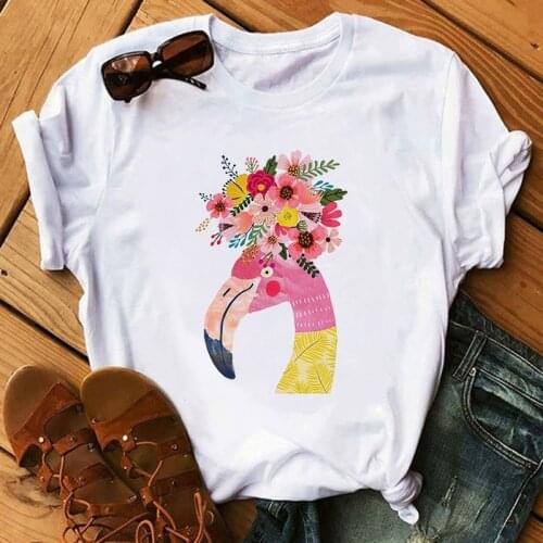 Summer kawaii cartoon flower animal print woman T-shirt short-sleeved casual female Harajuku fashion T-shirt