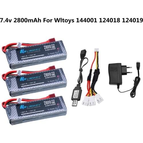 7.4V 2800mAh Lipo Battery T Plug for WLtoys 144001 124018 124019 R/C truck rc car Upgrade Parts 2s 7.4v Battery Charger Set