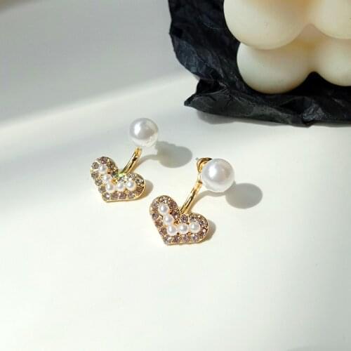 Fashion Temperament Heart-shaped Pearl Earrings White Rhinestone Inlaid Earrings for Party Earrings Accessories Gifts