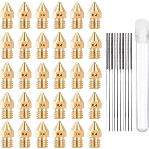 40Pcs 3D Printer Brass Nozzle Cleaning Kit, 30Pcs 0.4mm MK8 Extruder Nozzles+10Pcs Nozzle Cleaning Needles