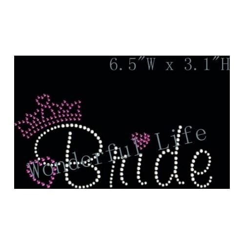 New product free shipping white crystal Bride with crown light pink Iron On Rhinestone Transfer