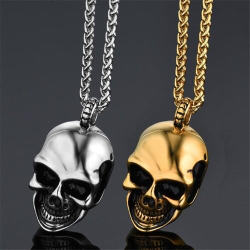 Punk Stainless Steel Skull & Skeleton Pendant Necklace Chain Rock Gothic Necklaces Gold Silver Color Men Jewelry