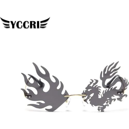 YCCRI New Personality Frameless Concave Sunglasses Male and Female Prom Party Dragon and Phoenix Trend Glasses Sunglasses Women