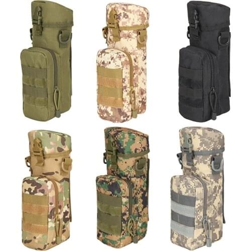 Tactical Molle Water Bottle Pouch with Shoulder Strap Travel Kettle Holder Bag Outdoor Hydration Carrier for Camping Hiking