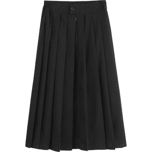 Woman Pleated Midi Skirt Zipper Fly High Waist School Girl Long Maxi Skirts Womens Preppy Style Daily Casual Black Lolita Skirt
