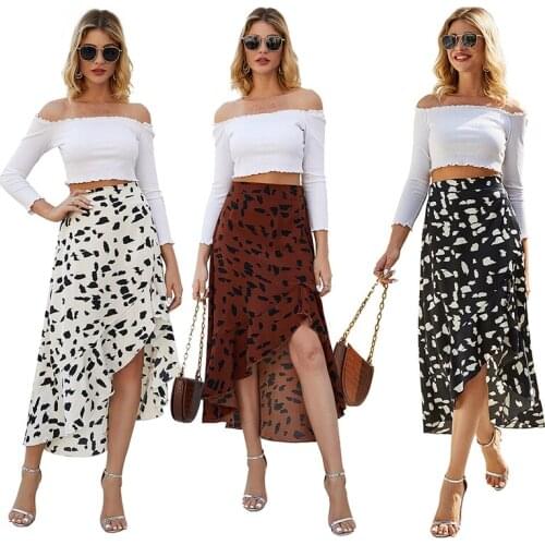2021 Womens Summer High Waist Slim Asymmetrical Skirt With Ruffled Hem