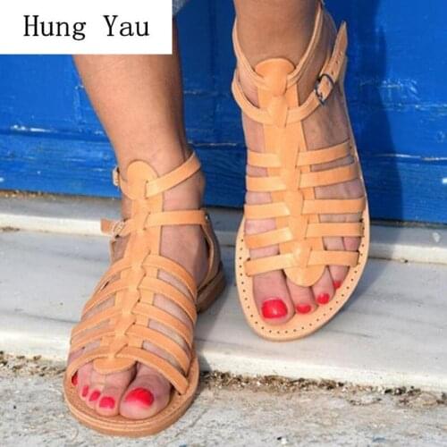 Woman Sandals Shoes 2019 Summer Style Flats Gladiator Women Fashion Slippers Buckle Strap Breathable Casual Plus Size