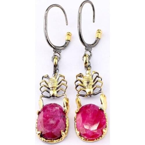 Women Scorpion Shaped Drop Handmade Silver Gold Plated Dyed ruby Special Design Gift Earrings, Silver Earrings