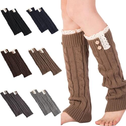 Women Knitted Crochet Buttons Leg Warmers Warm Leg Sleeve Winter Boot Socks SCKMX0013