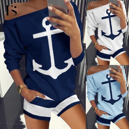 Women Two Piece Tracksuit Solid Color O Neck Casual Suits Sexy Off Shoulder Long Sleeve Print Women Two Pieces Sets
