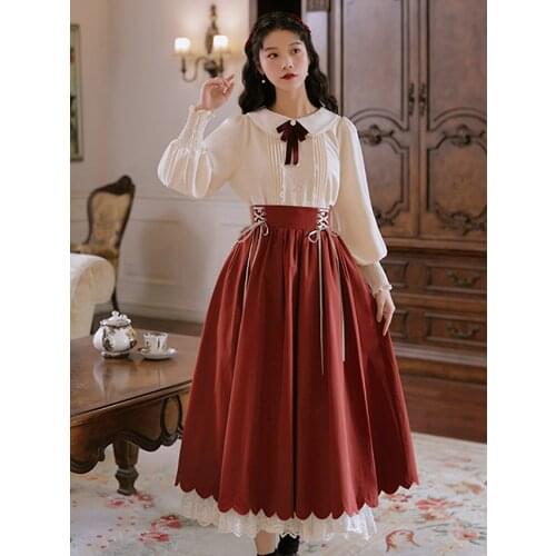 Summer Womens Army Green Retro College Doll Collar Lantern Long Sleeve Embroidered Flower Lace Double Layer Dress Set Dress