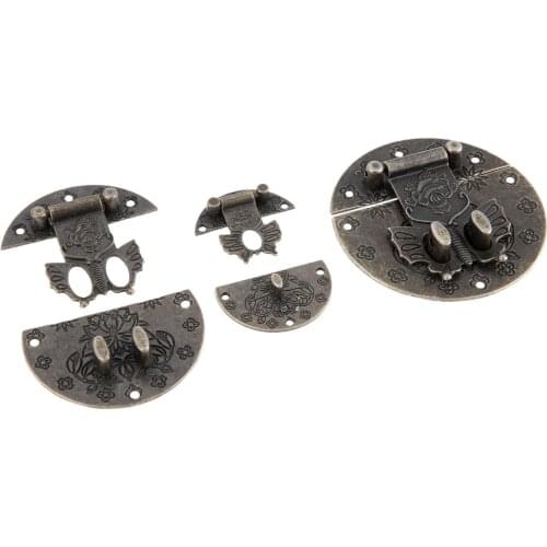 1set Butterfly Round Latch Clasp w/screws Antique Bronze Flower Box Lock Vintage 38mm/59mm/74mm Wooden Jewelry Wine Gift Case
