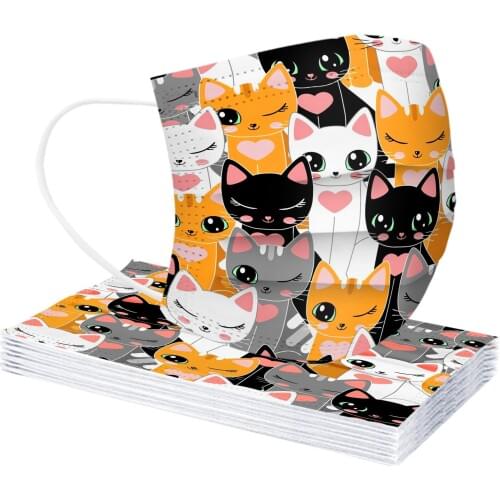 10/50pc Mascarilla Desechable Cartoon Cat 3ply Ear Loop Designer Mask For Face Masque Jetables Halloween Cosplay Bandana