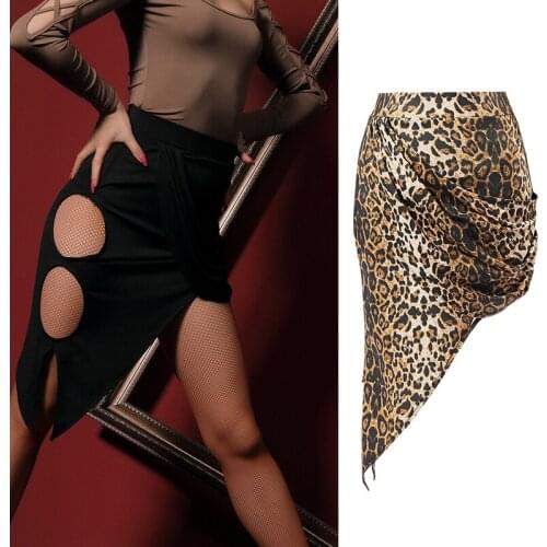 2021 New Latin Dance Skirts Female Adult Irregular Leopard Skirts Ballroom Chacha Samba Latin Performance Dance Skirts SL4604