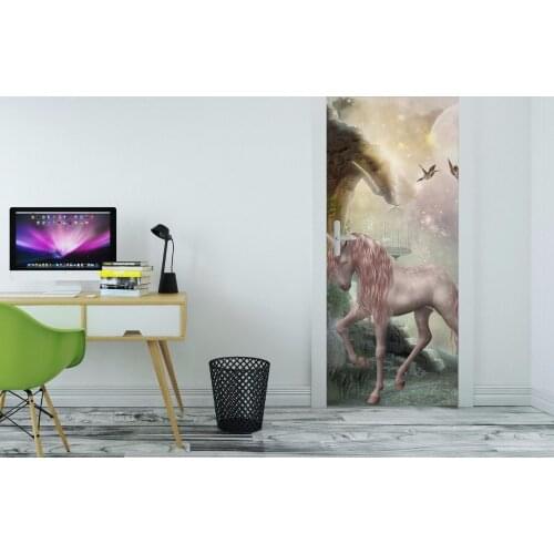 3D Unicorn In Moonlight Wall Art Door Mural Wallpaper mural Wall Print Decal Wall Deco Wall Mural Photo self adhesive door wrap