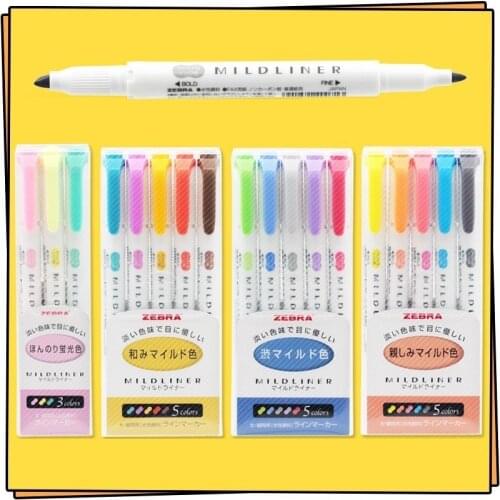 5pcs/set Japan ZEBRA Mildliner Light Double-headed Highlighter Pens Hook Line Pen Highlighter Marker Pen Stationery Art Supplies