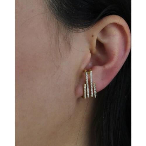 925 Sterling Silver Multi Line CZ 4 Bars Stud Geometric Minimal Delicate Trendy Elegant Gold Filled Women Fashion CZ Earring