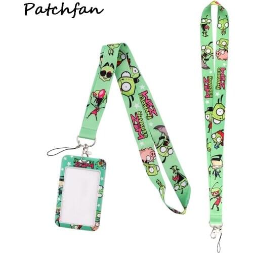 AD640 Patchfan Cartoon Alien Lanyard Keychain keys Badge ID Mobile Phone Rope Kids Gifts Lanyard With Card Holder Cover
