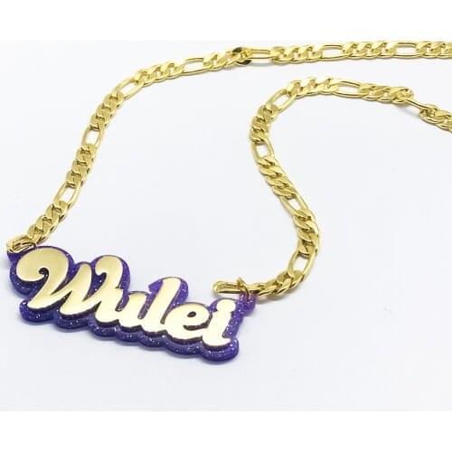 2021 New Stainless Steel Name Necklace Personality Name Necklace Acrylic Double Layer Necklace Figaro Chain Gift