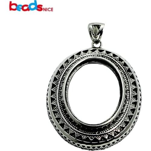 Beadsnice Fashion Thai silver pendant settings hollow oval base engraving flower wholesale vintage jewelry findings DIY ID 32283