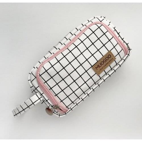 High Quality Large Capacity Pencil Case Grid Canvas Pencilcase Student Pen Holder Supplies Pencil Bag School Box Stationery
