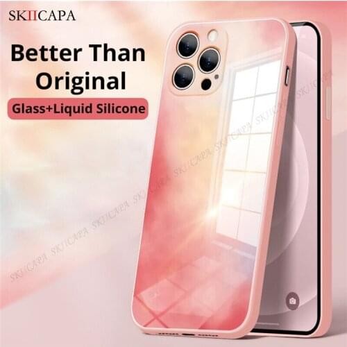 Liquid Silicone Tempered Glass Phone Case For iPhone 12 11 Pro Max XR XS Max 8 7 Plus Watercolor Gradient Shockproof Back Cover