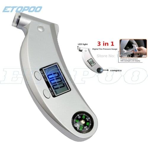 Drop shipping 3 in 1 Digital Tire Pressure Gauge Car Bike Motor Tyre Air Pressure LCD Display with compass 2pcs/lot