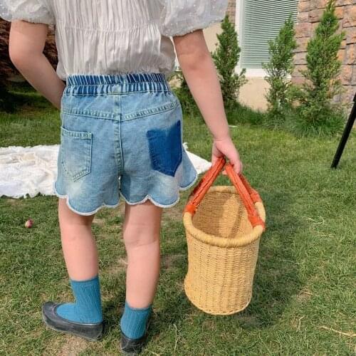 Summer Purfle Denim Shorts for Girls Designer Style Jean Shorts Baby Shorts Girls Clothes Childrens Clothing From 2 To 7 Years