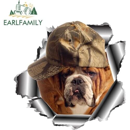 EARLFAMILY 13cm x 12.7cm 3D Bulldog Car Sticker Torn Metal Pet Dog Car Decal Reflective Stickers Waterproof Window Accessories