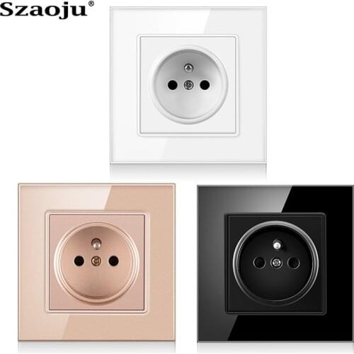 Szaoju French Standard Socket Wall Power Socket Crystal Glass Panel Plug Grounded Electrical Outlet 86mm * 86mm AC 110 -250V