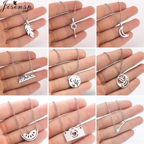 Jisensp Vintage Feather Charm Necklaces Choker Bohemia Moon Key Arrow Pendant Necklace for Women Fashion Jewelry Gift bijoux