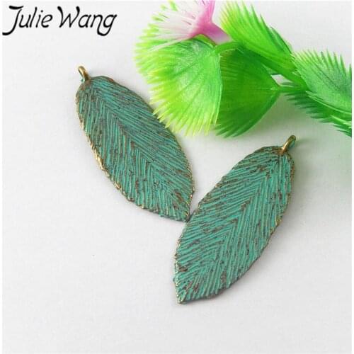 Julie Wang 10pcs Antique Green Bronze Leaves Alloy Patina Charms For Necklace Pendants Findings Jewelry Making Accessory