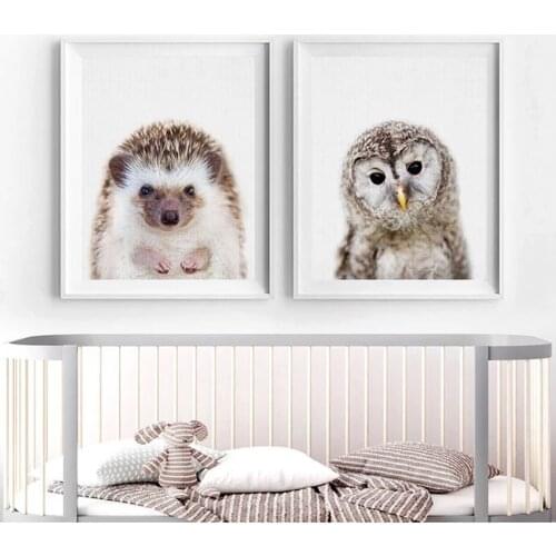 Cute Hedgehog Owl Animals Canvas Paintings Pictures Nordic Pop Nursery Wall Art Poster Print Kids Room Home Decor Drop shipping