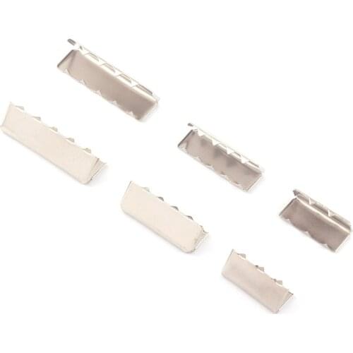 20-32mm Silver Ribbon End Clamps with Loop,Ribbon Cord Rope Lanyard Clips End Fastener Leather Crimps Webbing Key fob Hardware