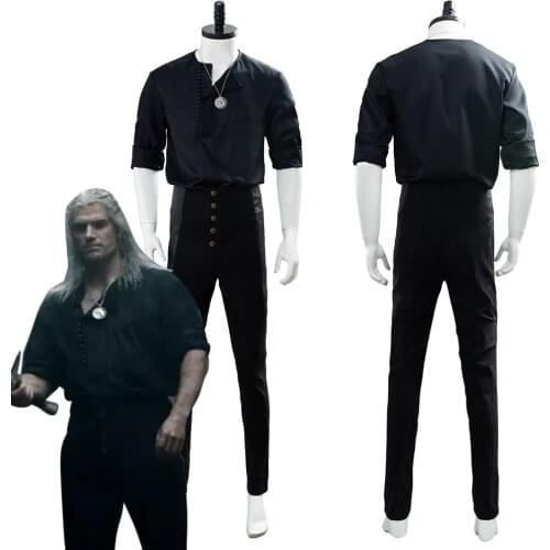 Geralt of Rivia Cosplay Costume Casual Wear Black Full Suit For Adult Men Halloween Carnival Costumes