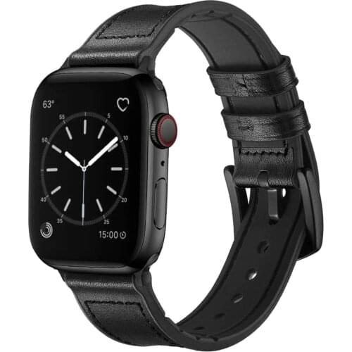 Leather Rubber Hybrid strap for apple watch band 44mm 42mm cinturino Series 5 4 3 2 correa for iwatch 38mm 40mm bands bracelet