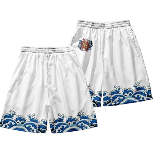 Men Sports Casual Beach Pants Shorts Breathable Summer Men Loose White Print Shorts Large Size S-6XL