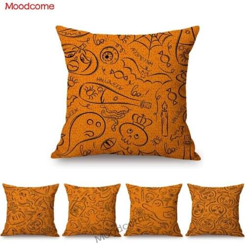 Orange RIP Halloween Gost Sofa Decorative Pillow Case Cotton Linen Cartoon Cute Halloween Art Sofa Indoor Cushion Cover Case