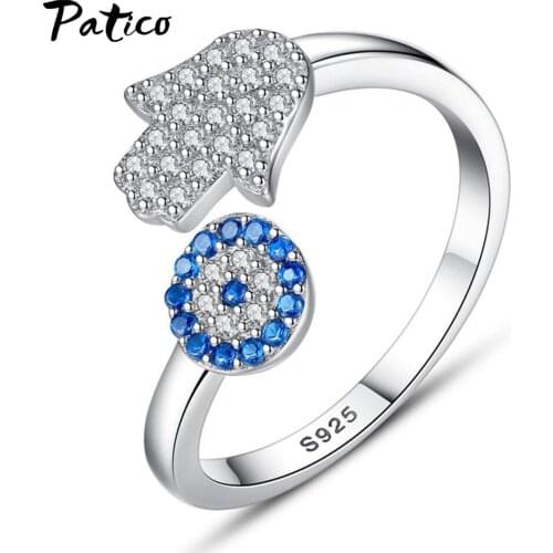 Adjustable Wedding Engagement 925 Sterling Silver Rings For Women Simple Style Sun Hand Palm Pattern Cubic Zircon Jewelry