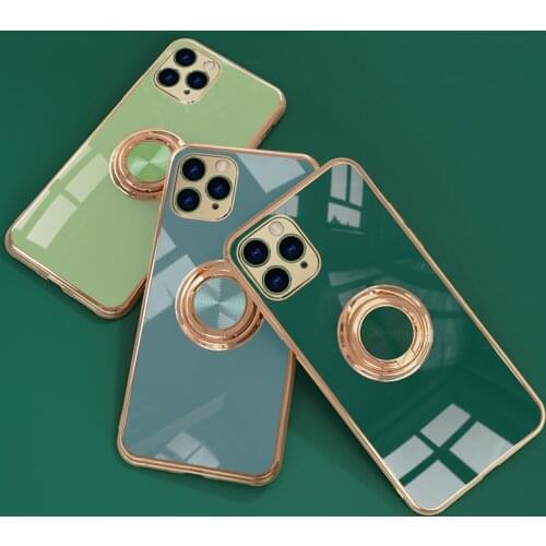 Luxury Plating Phone Case for iPhone 11 12 Pro Max 12mini X XS Max XR 7 8 Plus SE2 Magnetic Finger Ring Stand Holder Back Cover