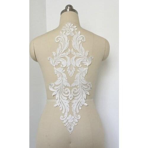 1 Piece Mesh Embroidered Polyester Lace Applique Ivory White Lace Trim DIY Sewing Material Cord Lace Fabric For Wedding Dress