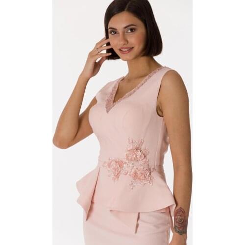 SHECCA (28416) white and pink Two-piece evening dress model with flower detail on waist