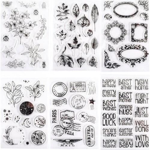 Retro Flower Leaves Silicone Transparent Stamp Handbook DIY Decoration Material English Number Plant Stamp Scrapbooking Decor