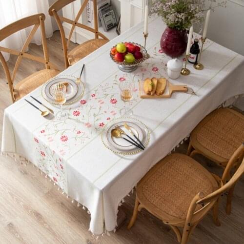 Tablecloth Linen Rectangular Table Cover Small Floral Tassel Table clothes Embroidered Bed Head Cover Toweel Home Decoration